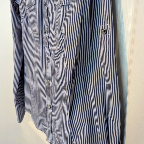 Michael Kors Women's (Size 0) Blue & White Striped Button-Down Blouse - Picture 4 of 12